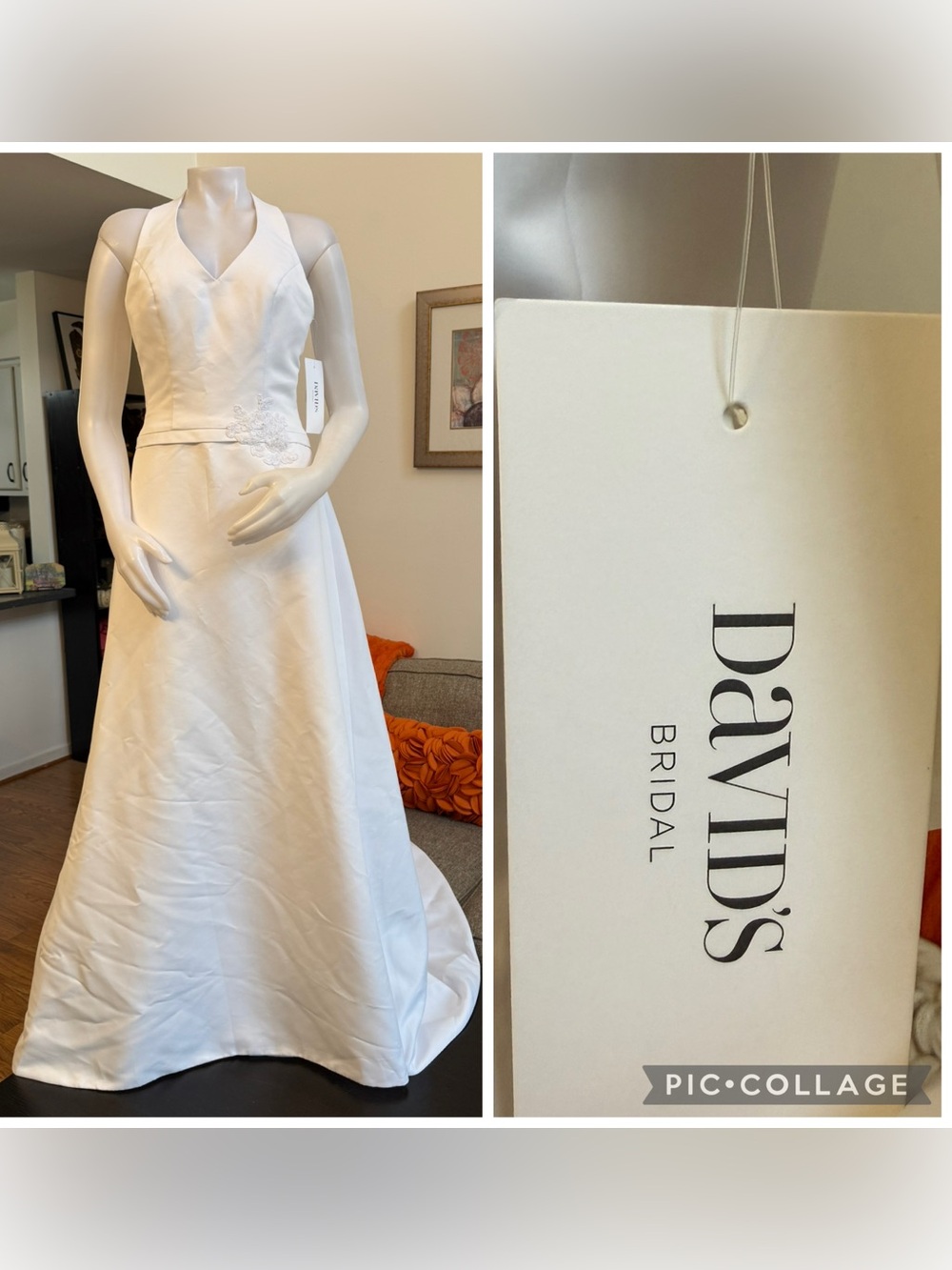 NWT DAVID'S BRIDAL COLLECTION Halter V-neck Wedding Dress with Flower Detail